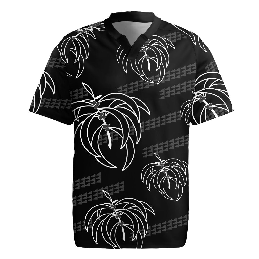 Aloha Hawaii Acacia Koa Leaves Rugby Jersey Black Kakau Tribal Pattern