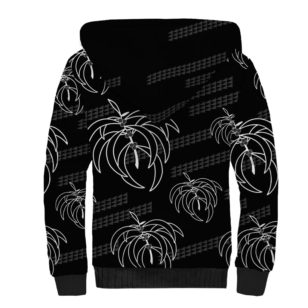 Aloha Hawaii Acacia Koa Leaves Sherpa Hoodie Black Kakau Tribal Pattern LT05 - Polynesian Pride