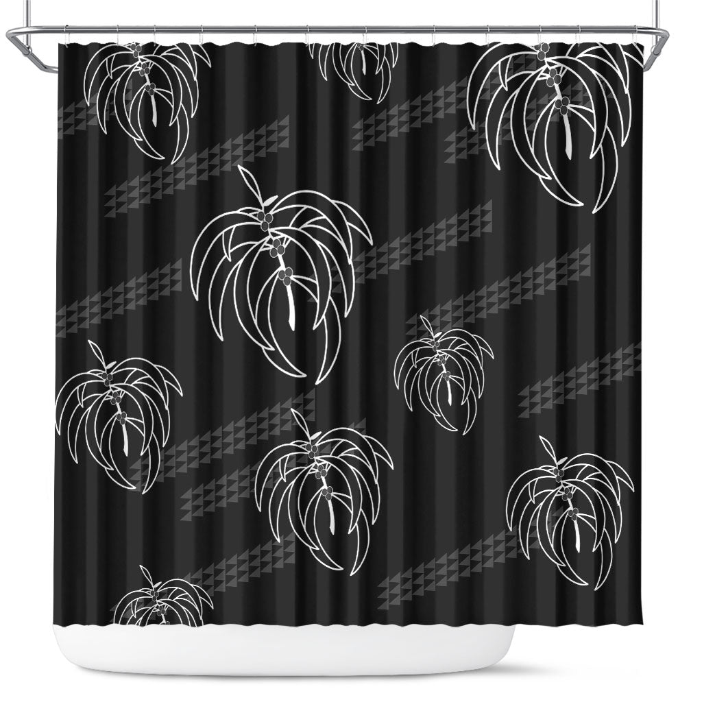 Aloha Hawaii Acacia Koa Leaves Shower Curtain Black Kakau Tribal Pattern LT05 Black - Polynesian Pride
