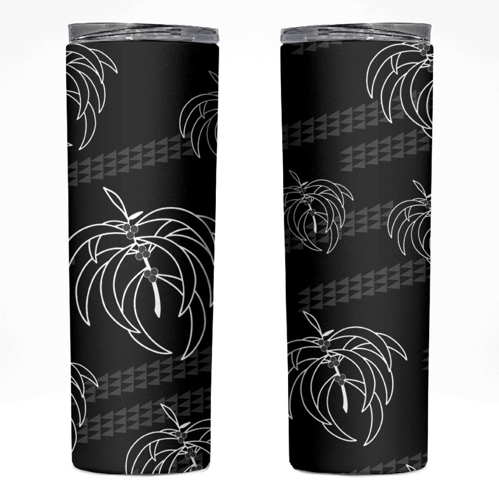 Aloha Hawaii Acacia Koa Leaves Skinny Tumbler Black Kakau Tribal Pattern