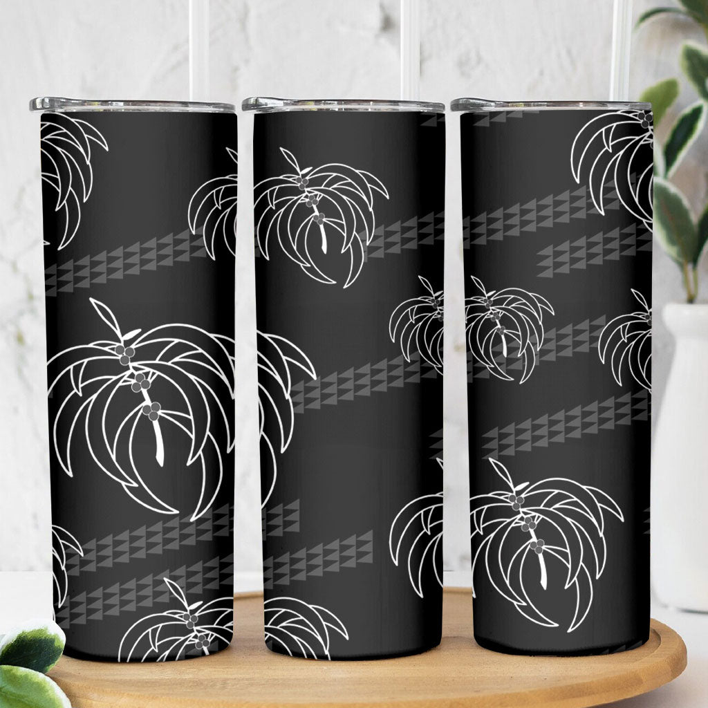 Aloha Hawaii Acacia Koa Leaves Skinny Tumbler Black Kakau Tribal Pattern LT05 - Polynesian Pride