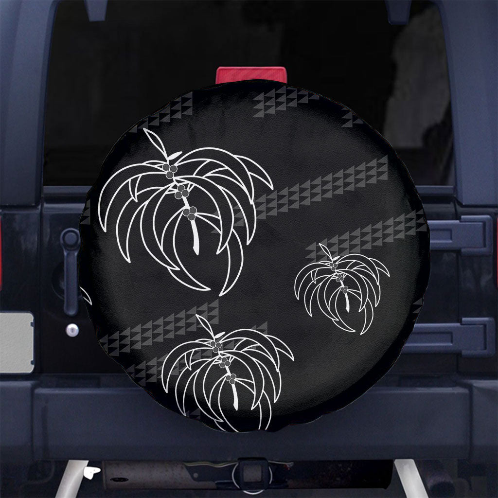 Aloha Hawaii Acacia Koa Leaves Spare Tire Cover Black Kakau Tribal Pattern