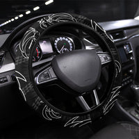 Aloha Hawaii Acacia Koa Leaves Steering Wheel Cover Black Kakau Tribal Pattern LT05 Universal Fit Black - Polynesian Pride