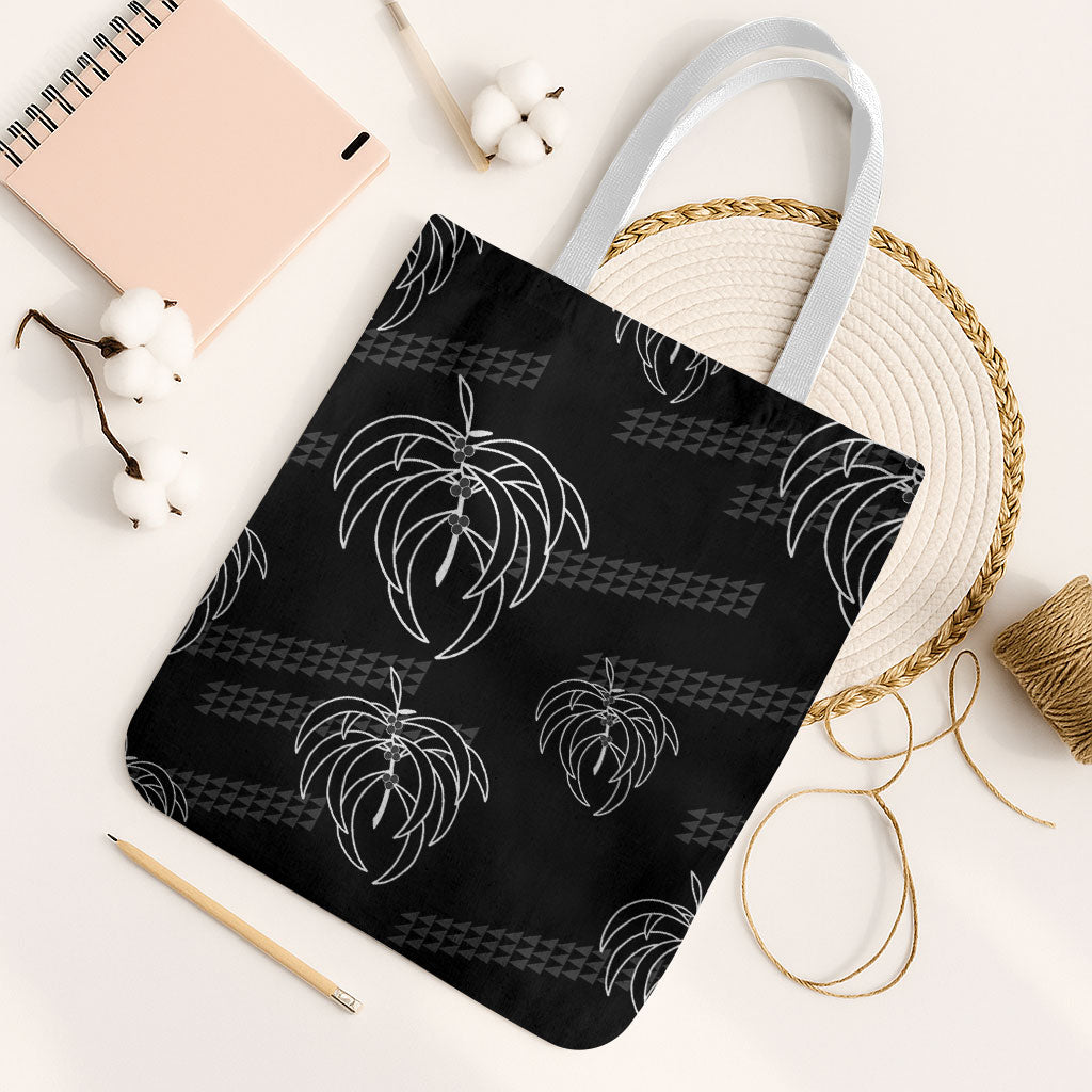 Aloha Hawaii Acacia Koa Leaves Tote Bag Black Kakau Tribal Pattern LT05 White Strap One Size Black - Polynesian Pride