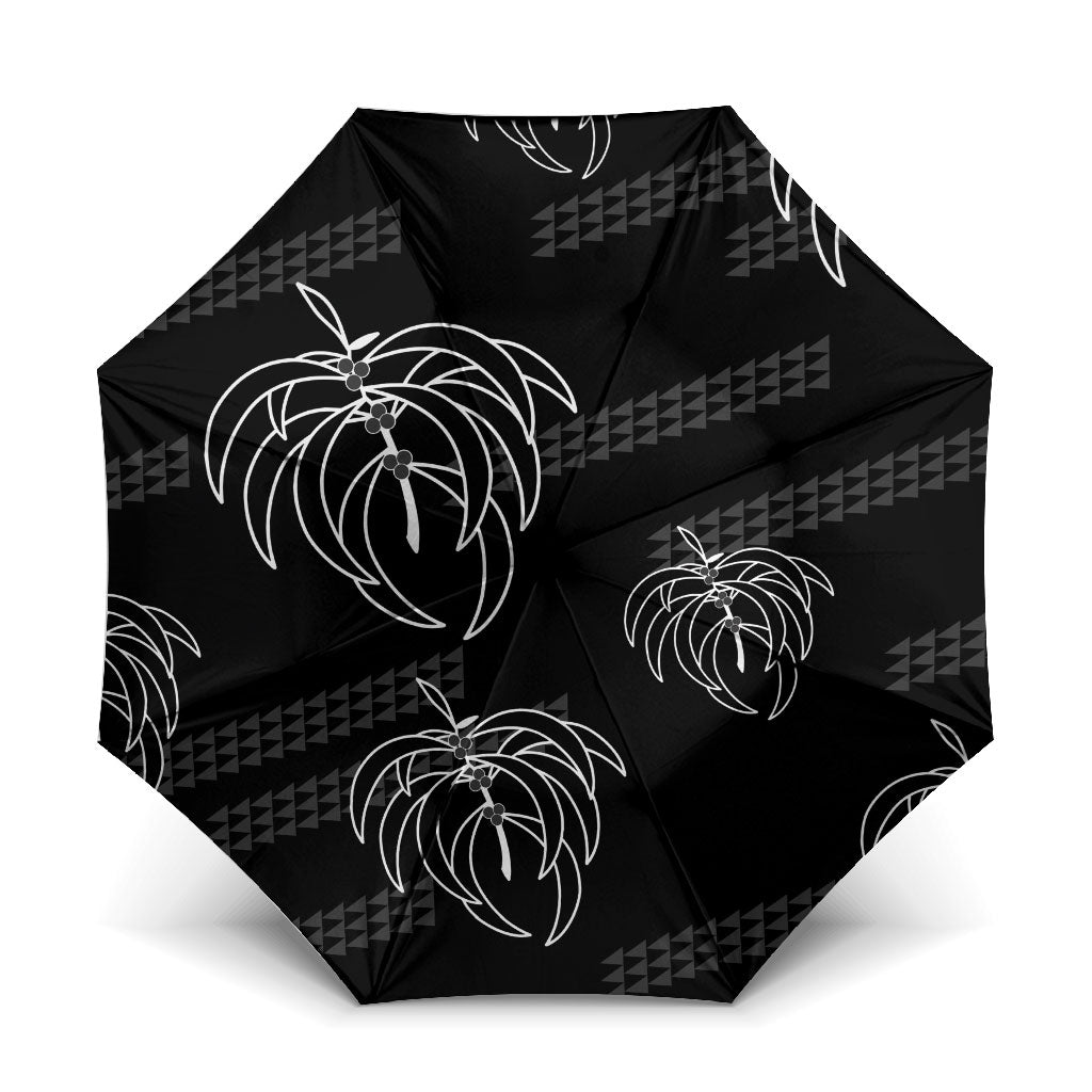Aloha Hawaii Acacia Koa Leaves Umbrella Black Kakau Tribal Pattern
