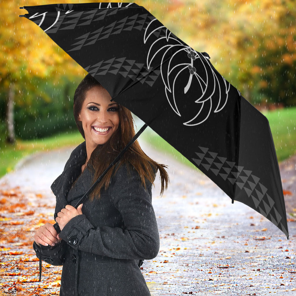 Aloha Hawaii Acacia Koa Leaves Umbrella Black Kakau Tribal Pattern LT05 - Polynesian Pride
