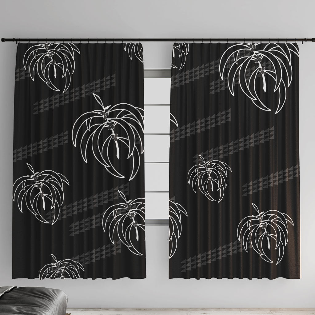 Aloha Hawaii Acacia Koa Leaves Window Curtain Black Kakau Tribal Pattern