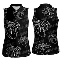 Aloha Hawaii Acacia Koa Leaves Women Sleeveless Polo Shirt Black Kakau Tribal Pattern LT05 - Polynesian Pride
