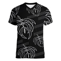 Aloha Hawaii Acacia Koa Leaves Women V-Neck T-Shirt Black Kakau Tribal Pattern LT05 Female Black - Polynesian Pride