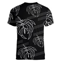Aloha Hawaii Acacia Koa Leaves Women V-Neck T-Shirt Black Kakau Tribal Pattern LT05 - Polynesian Pride