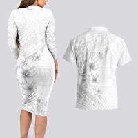 Lotu Tamaiti Samoa Couples Matching Long Sleeve Bodycon Dress and Hawaiian Shirt White Sunday Polynesian Tribal Pattern Elegant Style LT05 - Polynesian Pride
