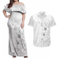Lotu Tamaiti Samoa Couples Matching Off Shoulder Maxi Dress and Hawaiian Shirt White Sunday Polynesian Tribal Pattern Elegant Style LT05 White - Polynesian Pride