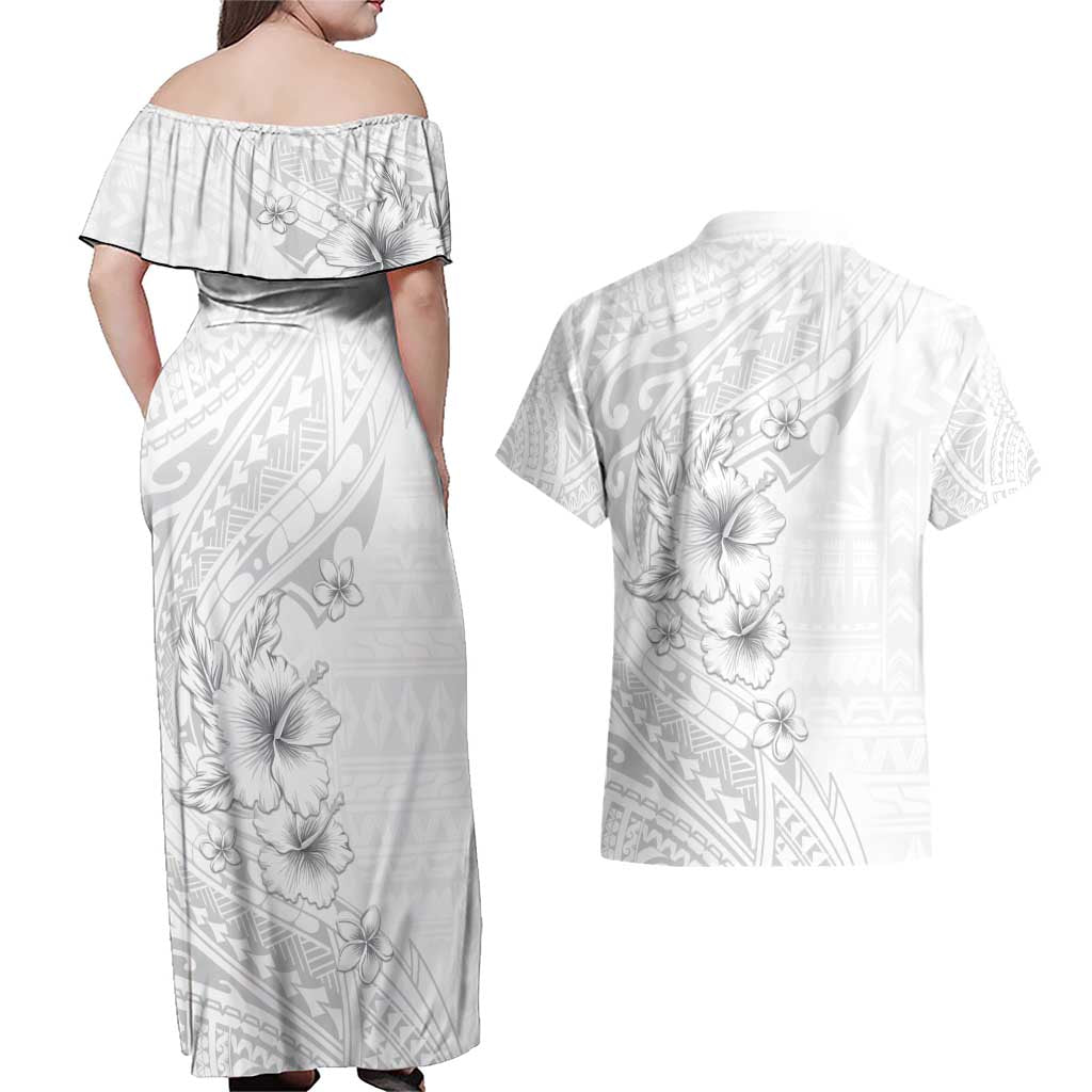 Lotu Tamaiti Samoa Couples Matching Off Shoulder Maxi Dress and Hawaiian Shirt White Sunday Polynesian Tribal Pattern Elegant Style LT05 - Polynesian Pride