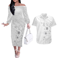 Lotu Tamaiti Samoa Couples Matching Off The Shoulder Long Sleeve Dress and Hawaiian Shirt White Sunday Polynesian Tribal Pattern Elegant Style LT05 White - Polynesian Pride