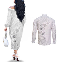 Lotu Tamaiti Samoa Couples Matching Off The Shoulder Long Sleeve Dress and Long Sleeve Button Shirt White Sunday Polynesian Tribal Pattern Elegant Style LT05 - Polynesian Pride
