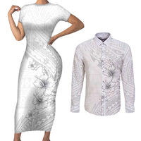 Lotu Tamaiti Samoa Couples Matching Short Sleeve Bodycon Dress and Long Sleeve Button Shirt White Sunday Polynesian Tribal Pattern Elegant Style LT05 White - Polynesian Pride