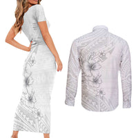 Lotu Tamaiti Samoa Couples Matching Short Sleeve Bodycon Dress and Long Sleeve Button Shirt White Sunday Polynesian Tribal Pattern Elegant Style LT05 - Polynesian Pride