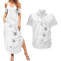 Lotu Tamaiti Samoa Couples Matching Summer Maxi Dress and Hawaiian Shirt White Sunday Polynesian Tribal Pattern Elegant Style LT05 White - Polynesian Pride