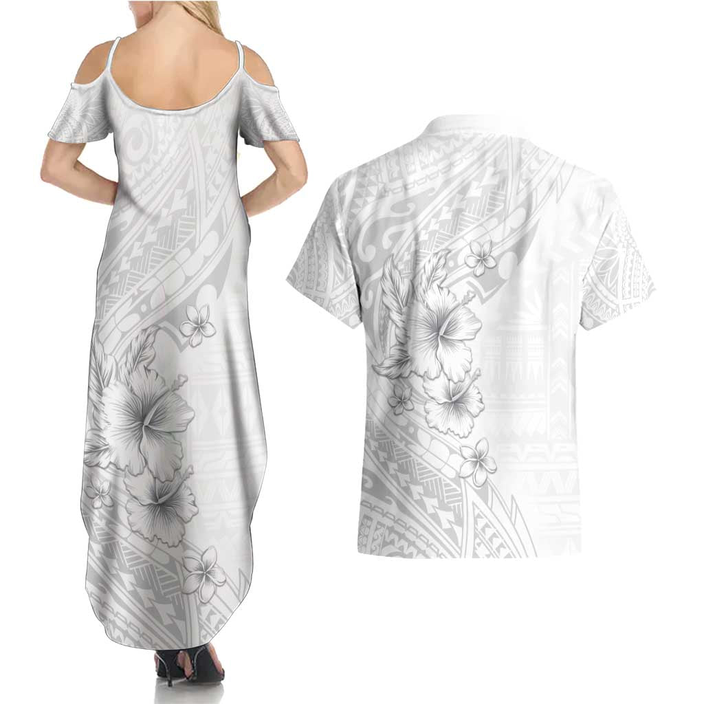 Lotu Tamaiti Samoa Couples Matching Summer Maxi Dress and Hawaiian Shirt White Sunday Polynesian Tribal Pattern Elegant Style LT05 - Polynesian Pride