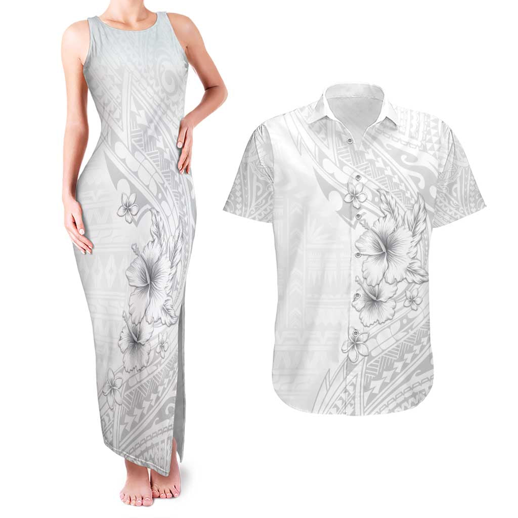 Lotu Tamaiti Samoa Couples Matching Tank Maxi Dress and Hawaiian Shirt White Sunday Polynesian Tribal Pattern Elegant Style LT05 White - Polynesian Pride