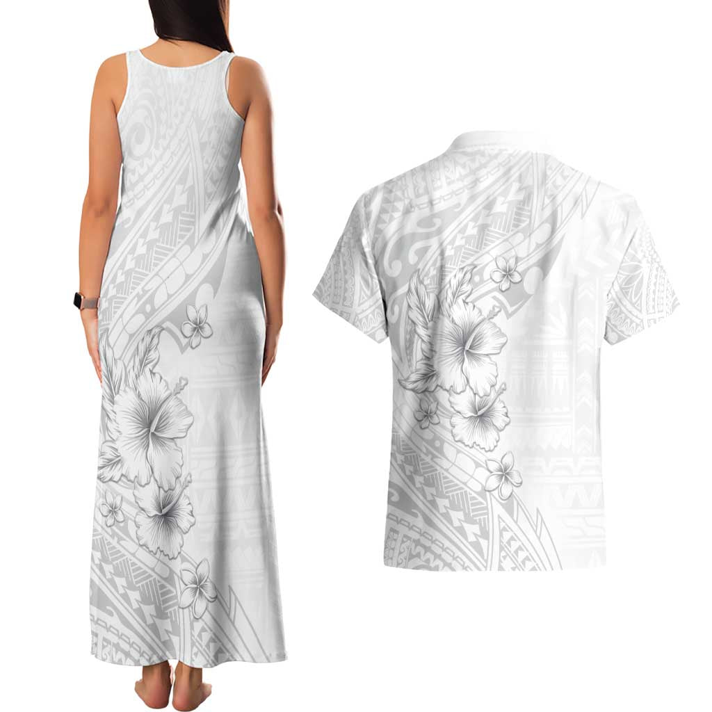 Lotu Tamaiti Samoa Couples Matching Tank Maxi Dress and Hawaiian Shirt White Sunday Polynesian Tribal Pattern Elegant Style LT05 - Polynesian Pride