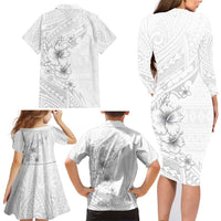 Lotu Tamaiti Samoa Family Matching Long Sleeve Bodycon Dress and Hawaiian Shirt White Sunday Polynesian Tribal Pattern Elegant Style LT05 - Polynesian Pride