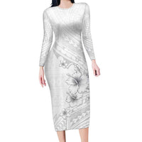 Lotu Tamaiti Samoa Family Matching Long Sleeve Bodycon Dress and Hawaiian Shirt White Sunday Polynesian Tribal Pattern Elegant Style LT05 Mom's Dress White - Polynesian Pride