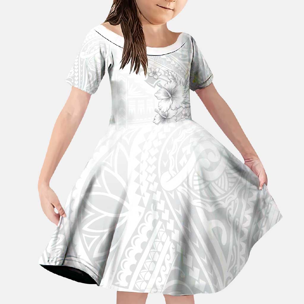 Lotu Tamaiti Samoa Family Matching Mermaid Dress and Hawaiian Shirt White Sunday Polynesian Tribal Pattern Elegant Style LT05 Daughter's Dress White - Polynesian Pride