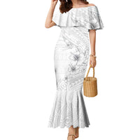Lotu Tamaiti Samoa Family Matching Mermaid Dress and Hawaiian Shirt White Sunday Polynesian Tribal Pattern Elegant Style LT05 Mom's Dress White - Polynesian Pride