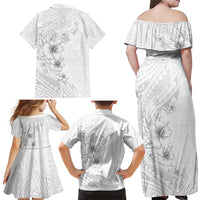 Lotu Tamaiti Samoa Family Matching Off Shoulder Maxi Dress and Hawaiian Shirt White Sunday Polynesian Tribal Pattern Elegant Style LT05 - Polynesian Pride
