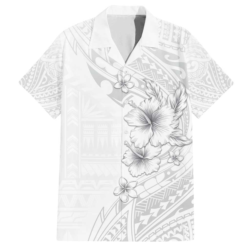 Lotu Tamaiti Samoa Family Matching Off Shoulder Maxi Dress and Hawaiian Shirt White Sunday Polynesian Tribal Pattern Elegant Style LT05 Dad's Shirt - Short Sleeve White - Polynesian Pride