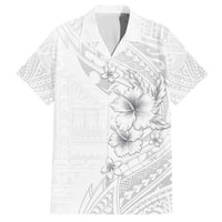 Lotu Tamaiti Samoa Family Matching Off Shoulder Short Dress and Hawaiian Shirt White Sunday Polynesian Tribal Pattern Elegant Style LT05 Dad's Shirt - Short Sleeve White - Polynesian Pride