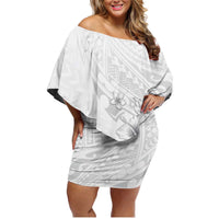 Lotu Tamaiti Samoa Family Matching Off Shoulder Short Dress and Hawaiian Shirt White Sunday Polynesian Tribal Pattern Elegant Style LT05 Mom's Dress White - Polynesian Pride