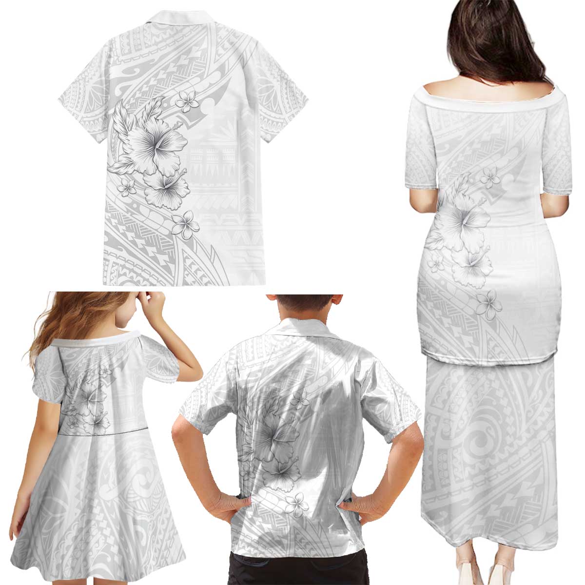 Lotu Tamaiti Samoa Family Matching Puletasi and Hawaiian Shirt White Sunday Polynesian Tribal Pattern Elegant Style LT05 - Polynesian Pride