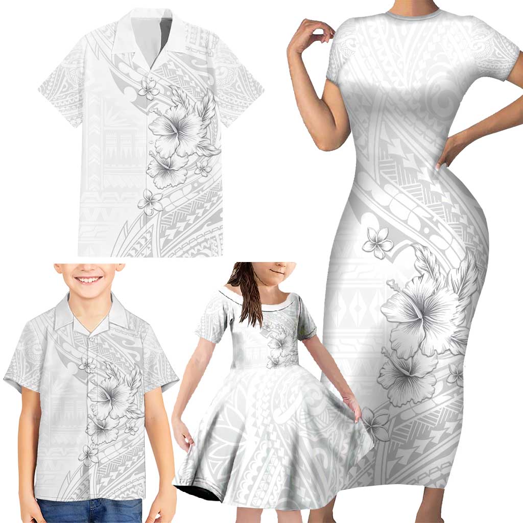 Lotu Tamaiti Samoa Family Matching Short Sleeve Bodycon Dress and Hawaiian Shirt White Sunday Polynesian Tribal Pattern Elegant Style LT05 - Polynesian Pride