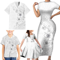 Lotu Tamaiti Samoa Family Matching Short Sleeve Bodycon Dress and Hawaiian Shirt White Sunday Polynesian Tribal Pattern Elegant Style LT05 - Polynesian Pride