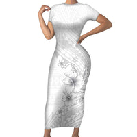 Lotu Tamaiti Samoa Family Matching Short Sleeve Bodycon Dress and Hawaiian Shirt White Sunday Polynesian Tribal Pattern Elegant Style LT05 Mom's Dress White - Polynesian Pride