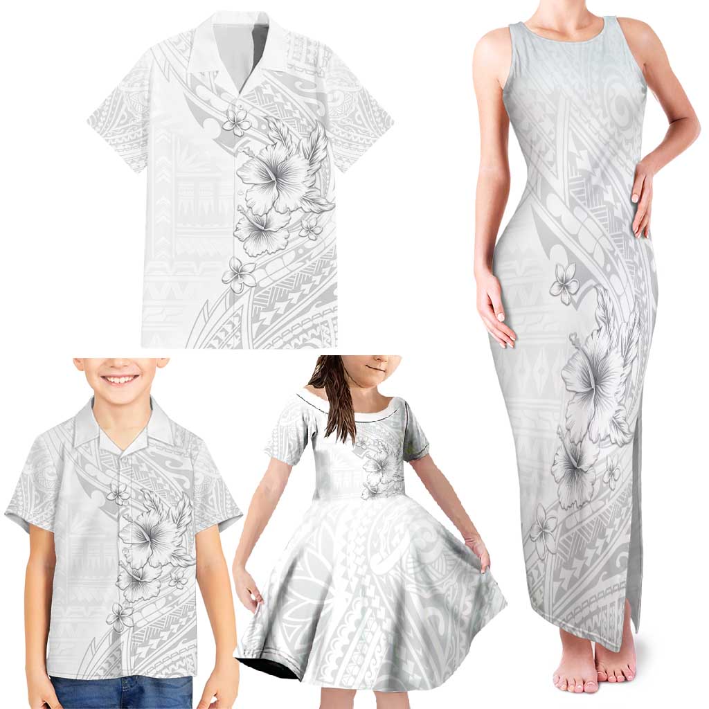 Lotu Tamaiti Samoa Family Matching Tank Maxi Dress and Hawaiian Shirt White Sunday Polynesian Tribal Pattern Elegant Style LT05 - Polynesian Pride