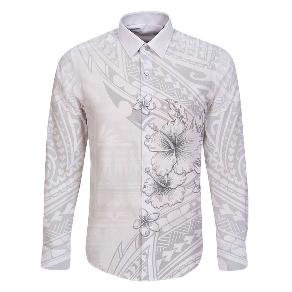 Lotu Tamaiti Samoa Family Matching Tank Maxi Dress and Hawaiian Shirt White Sunday Polynesian Tribal Pattern Elegant Style LT05 Dad's Shirt - Long Sleeve White - Polynesian Pride