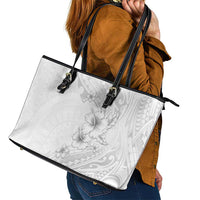 Lotu Tamaiti Samoa Leather Tote Bag White Sunday Polynesian Tribal Pattern Elegant Style