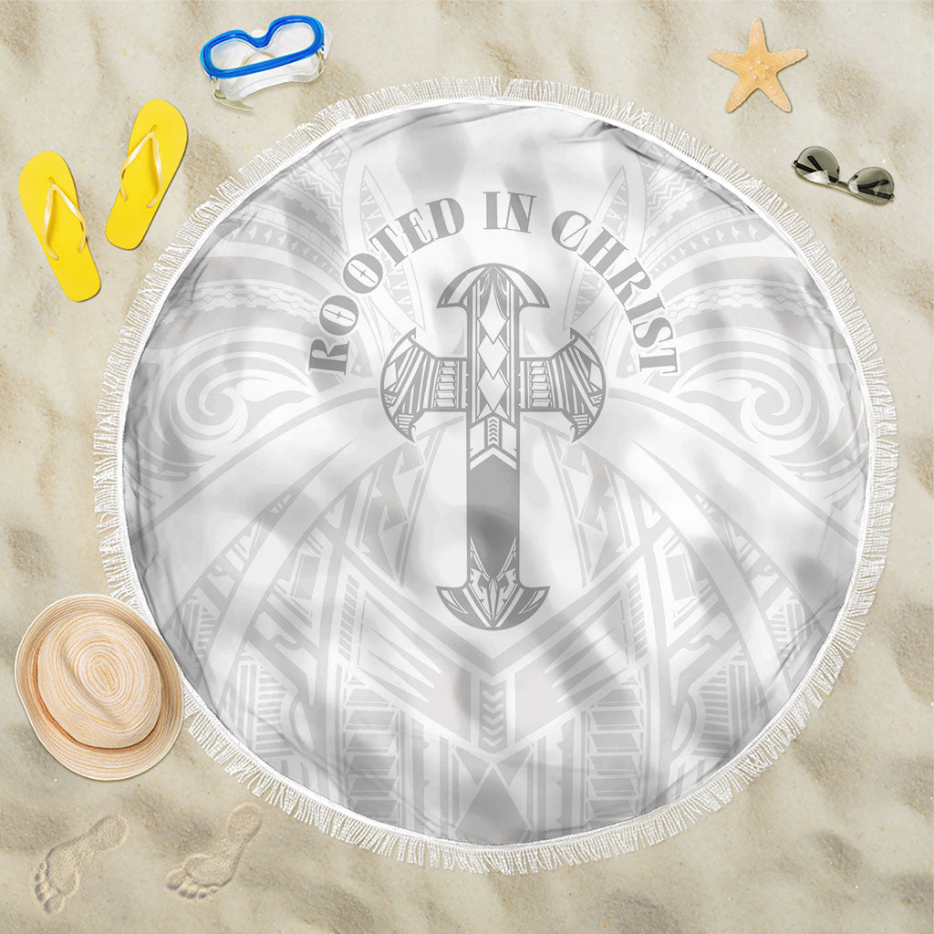 Samoa Christian Beach Blanket Rooted In Christ Polynesian Cross LT05 One Size 150cm White - Polynesian Pride