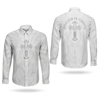 Samoa Christian Couples Matching Off The Shoulder Long Sleeve Dress and Long Sleeve Button Shirt Rooted In Christ Polynesian Cross