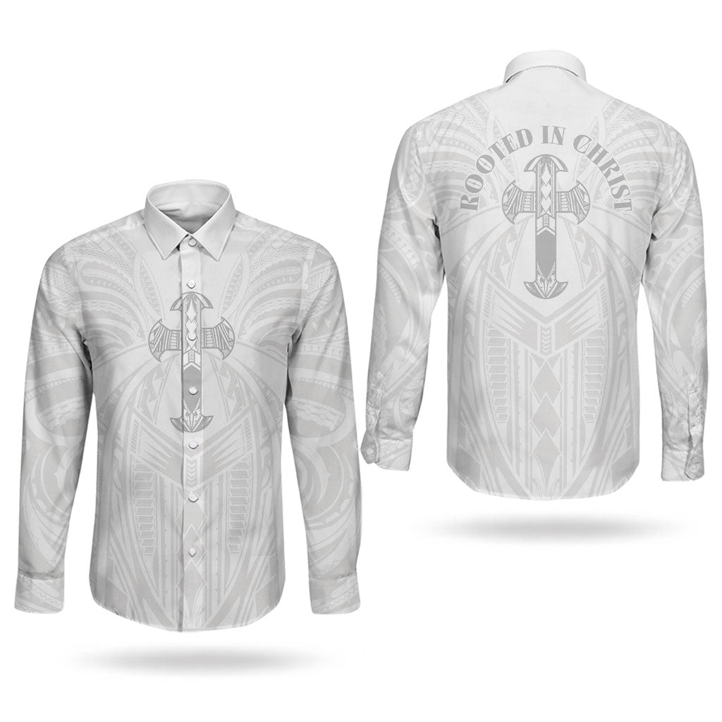 Samoa Christian Couples Matching Short Sleeve Bodycon Dress and Long Sleeve Button Shirt Rooted In Christ Polynesian Cross