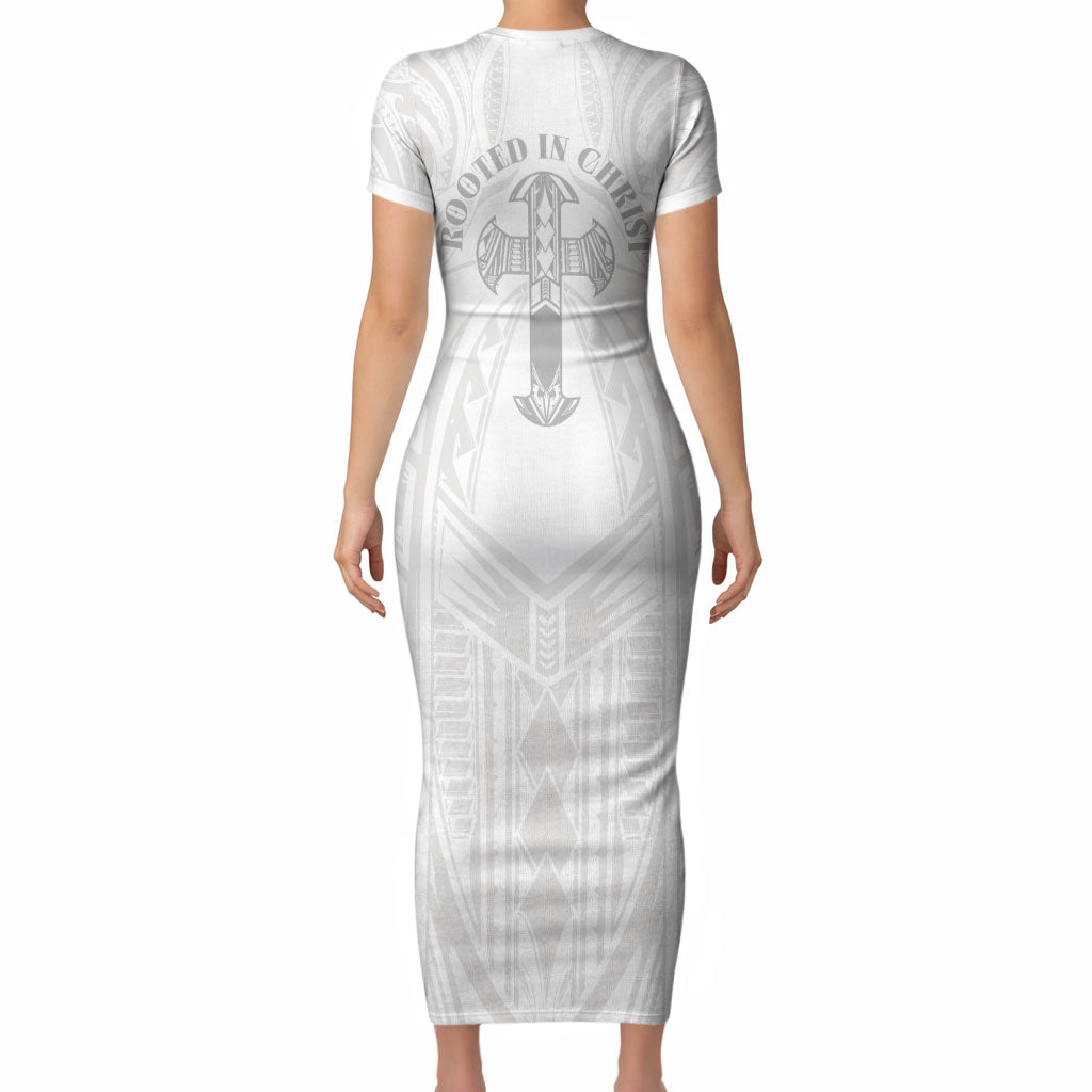 Samoa Christian Short Sleeve Bodycon Dress Rooted In Christ Polynesian Cross