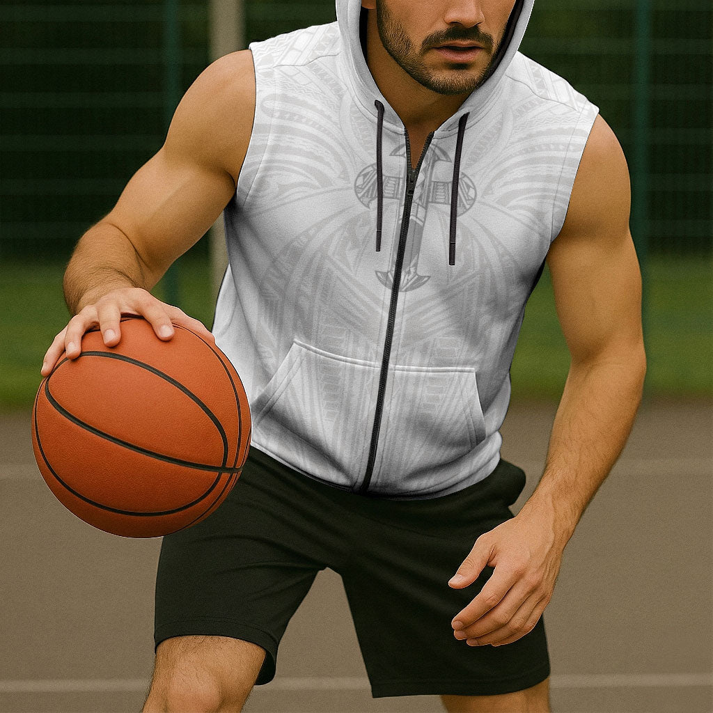 Samoa Christian Sleeveless Zip Hoodie Rooted In Christ Polynesian Cross