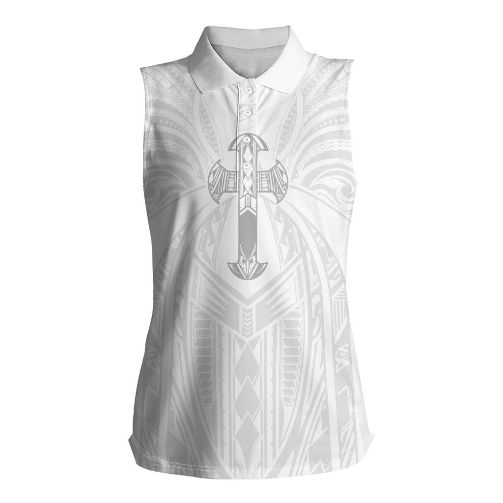 Samoa Christian Women Sleeveless Polo Shirt Rooted In Christ Polynesian Cross