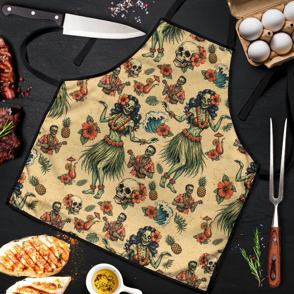 Hawaii Halloween Apron Spooky Tropical Hula Zombie