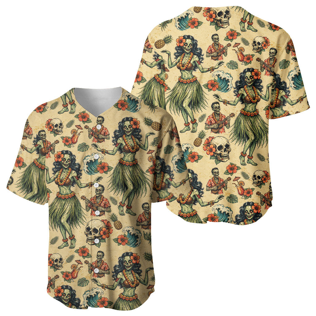 Hawaii Halloween Baseball Jersey Spooky Tropical Hula Zombie
