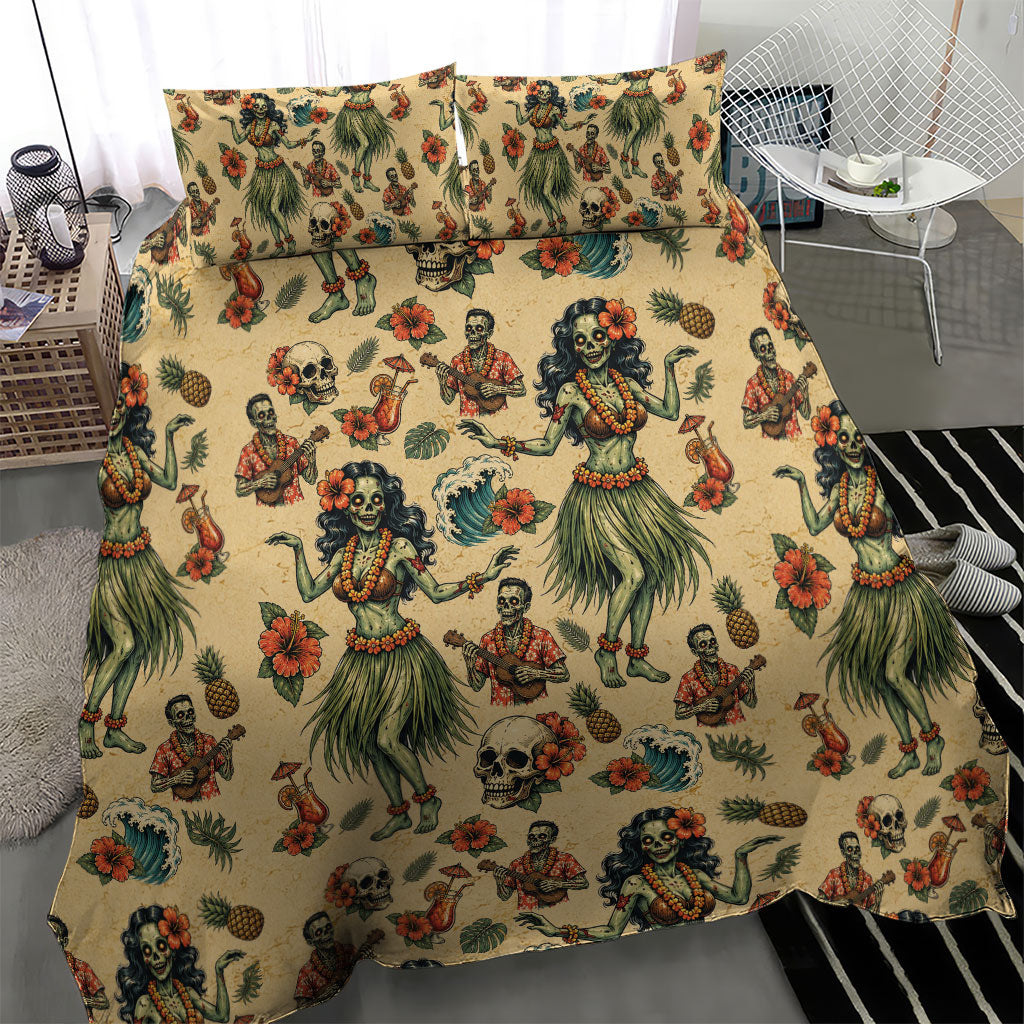 Hawaii Halloween Bedding Set Spooky Tropical Hula Zombie