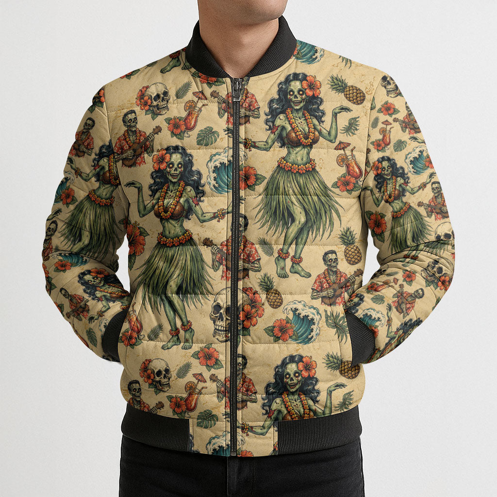 Hawaii Halloween Bomber Puffer Jacket Spooky Tropical Hula Zombie